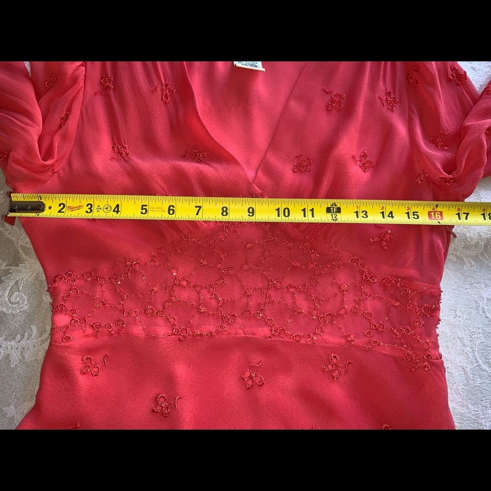 ICE 100% Silk Coral Beaded Embroidered Blouse - Picture 9 of 11